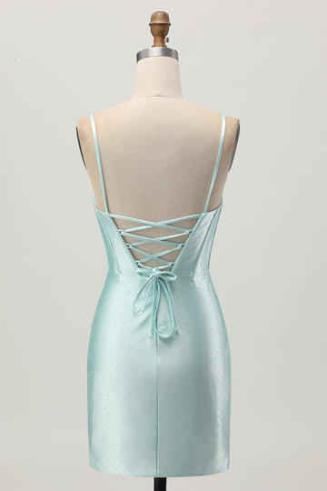 Light Green Bodycon Corset Cut Out Beaded Short Cocktail Dress